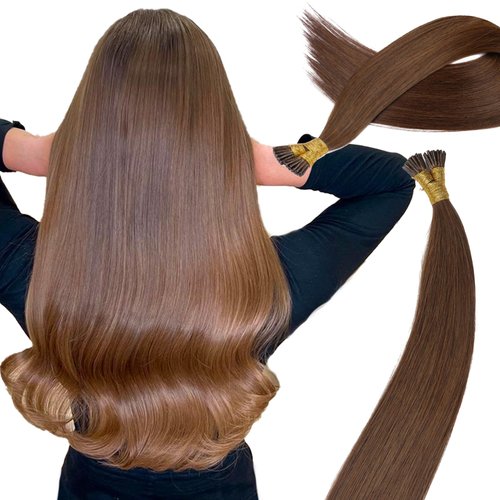 MioYio I Tip Hair Extensions Human Hair 30G/Pack Virgin Hair Itip Human Hair Extensions #4 Medium Brown Pre Bonded I Tip Real Hair Extensions Long Straight 20Inch