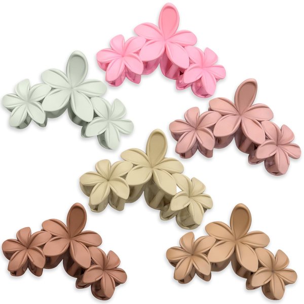 Bmobuo Flower Claw Clips 6PCS Matte Flower Hair Clips 4.1Inch Hawaiian Flower Hair Clips for Thick Hair Cute Beach Summer Hair Accessories for Women