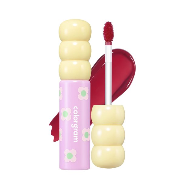 COLORGRAM Fruity Glass Tint 08 Lovely Raspberry | | Lip Plumper l Glossy Dewy Lip Gloss, Highly Pigmented Raspberry Red Shade with Glowing effect, Buildable & Blendable 0.11 Oz.