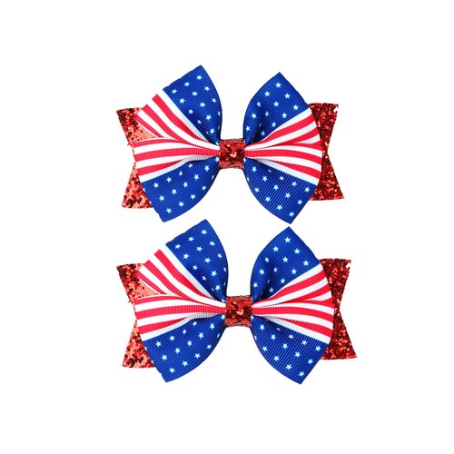 Glitter 4th of July Bow Hair Clips USA American Flag girls Hair Clips Accessories Hairgrip Barrette.(F154) (1)