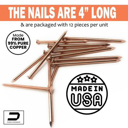 Dubbs Hardware 12 Pack USA Made! Copper 4 Inch Long Nail Spikes, Kills Trees Stumps Roots Reliable