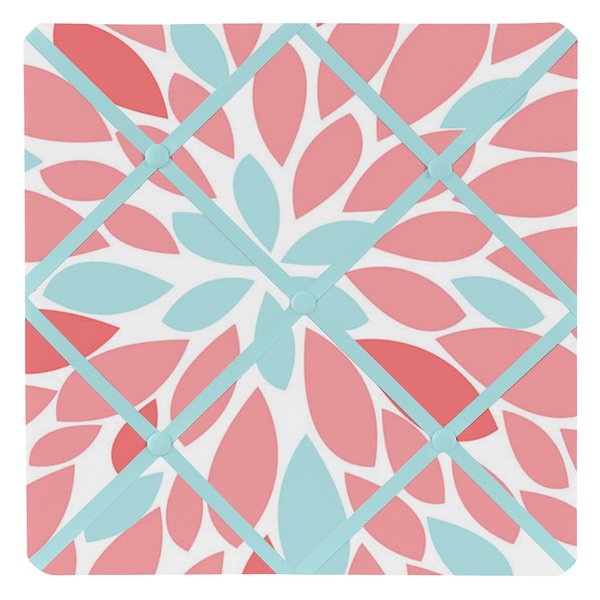 Fabric Memory/Memo Photo Bulletin Board for Turquoise and Coral Emma Collection