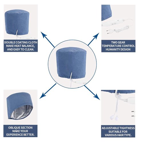 New Upgrade 3 Levels 110V Hair Care Hat,Hair SPA Cap,Hair Care Steamer Cap,Thermal Hair Cap,Waterproof Home Hair Thermal Care Electric Hair Treatment Natural Beauty Steamer (Blue)