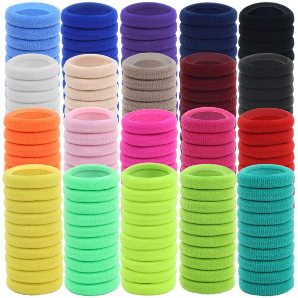 Lawie 200 Pack Small Terry Cloth Knit Stretchy Wide Thick Colorful Hair Ties Scrunchies Elastics Hair Bands Ties Candy Hair Rubber Bands for Thin Curly Hair Ponytail Holder Hair Accessories for Girls