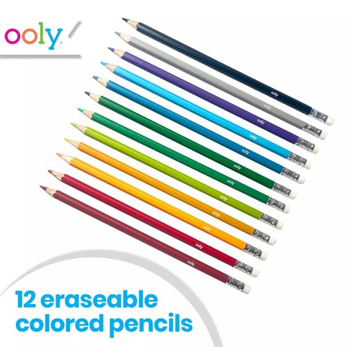 Ooly UnMistakeAbles Erasable Colored Pencils [Set of 12], Stress and Mess Free Marker Pack, Drawing & Coloring Pencils for Kids and Adults, Colorful School Supplies for Arts and Crafts, [Erasable]
