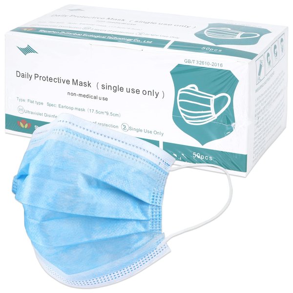 Beauticom 50PCS Disposable Face 3 Layer Anti-Dust Earloops Protective Cover Mask(Blue)