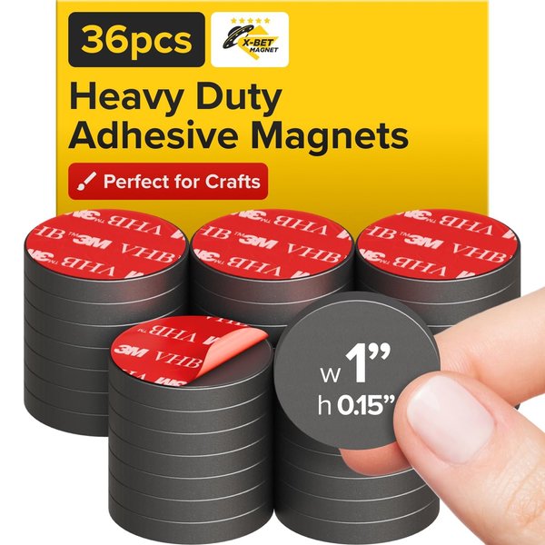 Strong Ceramic Round Magnets With Adhesive Backing (1x0.15"/25x4mm, 36 pcs) - Heavy Duty Sticky Magnets, Non-Corrosive, Versatile For Home, Office, Workshop, Whiteboard, Fridge And Hobby Use