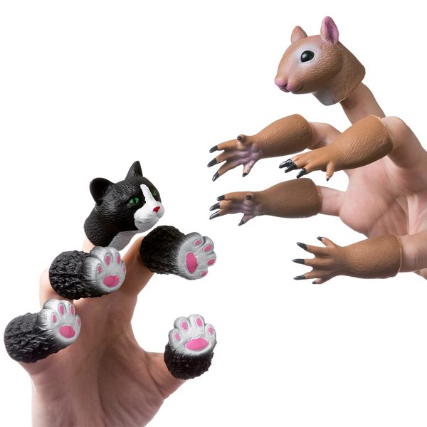 AQKILO Finger Puppet Set, Animals Puppet Show Theater Props, Novelty Toys Weird Stuff Gifts, Pack of Squirrel and Cat