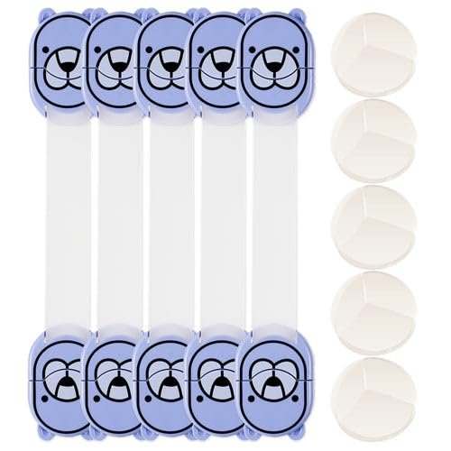 [Pack of 2] 5Pcs Kids Safety Locks w/ 5 Furniture Corner Protectors Drawer Cabinet Strap Locks Baby-Proof Adhesive Fridge Latches Locks
