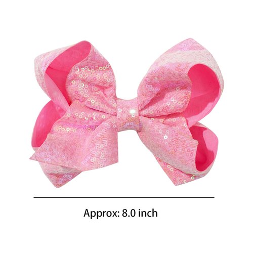 1PCS 8 Inch Big Sequin Hair Bows for Girls Alligator Clips Sparkly Glitter Hair Accessories for Little Teen Toddler Girls Kids (Pink)
