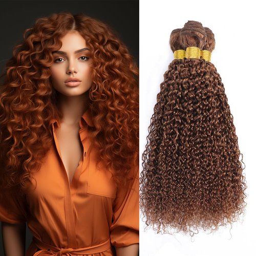 Color 30 Brown Bundles Human Hair Light Brown Curly Wave Bundles Brown Kinky Curly Bundles Double Weft Remy Hair Extensions Wet and Wavy Bundles Silky Soft for Black Women 14 14 14 inch