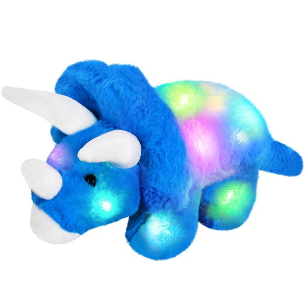 Glow Guards 16'' Light up Dinosaur Stuffed Animal LED Soft Triceratops Plush Toy with Magic Night Lights Lullaby Birthday Children's Day for Toddler Kids