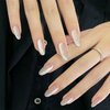 Cat Eye Press on Nails Light Pink Almond Fake Nails Glitter Chrome Nails Press on False Nails with Glue Dreamy Shimmery Sparkle Stick on Nails Medium Length Holographic Velvet Acrylic Nails for Women