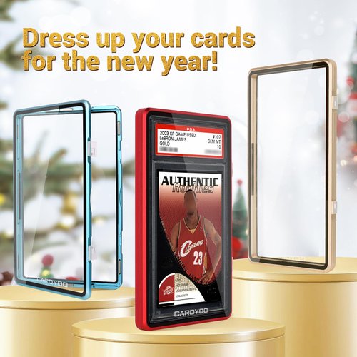 CARDYOO Card Sleeves, Gold Metal Graded Card Case, Premium Slab Protector for PSA Graded Card, with UV & Scratch Resistant Glass, Fit 35pt Size