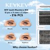 KevKev DIY Lash Extension Kit Individual Eyelash Extension Kit 216 Pcs 10-16 Mix Length Lash Cluster Kit Lash Bond and Seal Lash Glue Lash Remover Overnighter (Cirrus+Typhoon, D-Mix)