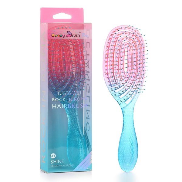 CANDYBRUSH Curved Vented Hair Brush Wet Detangling for Blow Drying Colorful for Straight Fine Hair for Women Round Detangler Soft Bristles Medium Pink-Blue Gradient