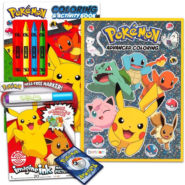 Pokemon Coloring Book Set - Bundle with 3 Pokemon Coloring and Activity Books with Games, Puzzles, Trading Cards and More | Pokemon Gifts for Kids