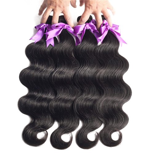 Beauhair Body Wave Human Hair Bundles 100% Unprocessed Brazilian Body Wave Virgin Human Hair 4 Bundles Human Hair Extensions Natural Black Color(10 12 14 16)