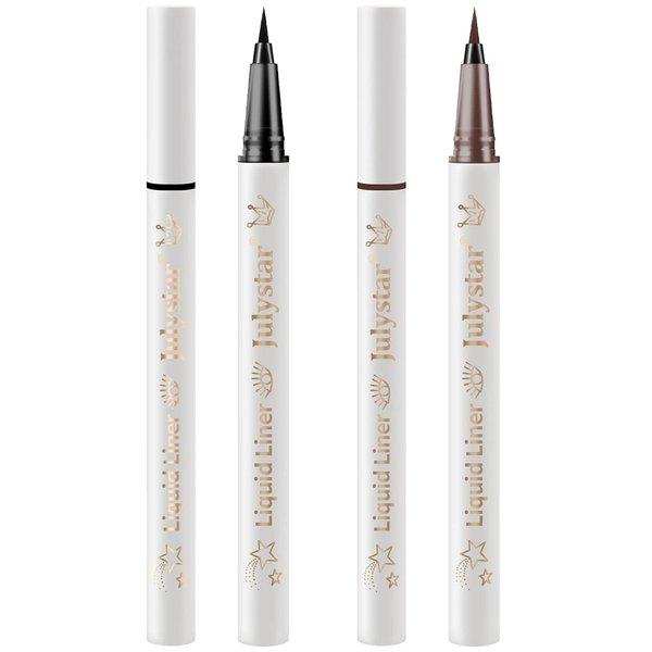 Vtrem Eyeliner Waterproof Liquid Eyeliner Ultra-Fine Tip Eye Liner Smudge Resistant Liner Long-Lasting Up to 24 Hours Eye Makeup Wear, Dark Brown/Black, 2 Count, 0.8ml