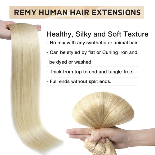 Hair Extensions Clip in Real Human Hair, Invisible Platinum Blonde Hair Extensions Clip ins for Women, Remy Clip on Hair Extensions for Straight or Wavy Hairstyle 20inch 120g 7pcs