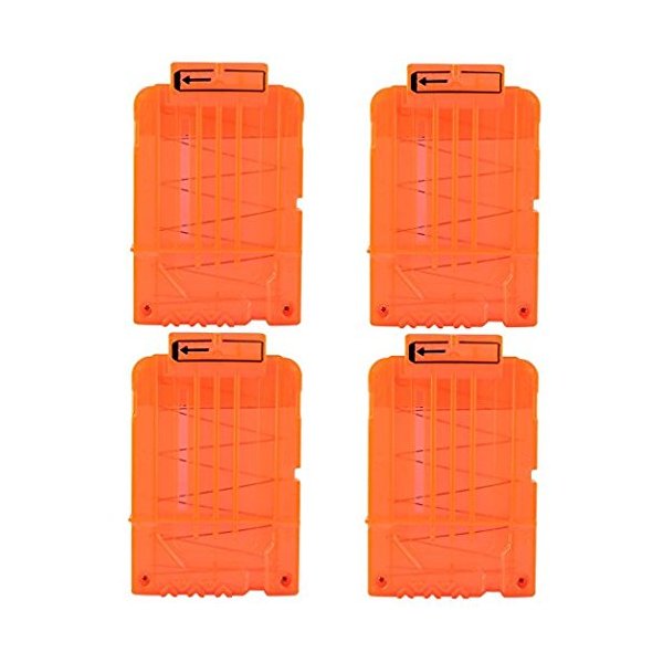 FUCAS Soft Bullet 4pcs Clips 6 Bullets Dart Gun Clips Magazine Clip for Nerf Toy Dart Gun (Transparent Orange)