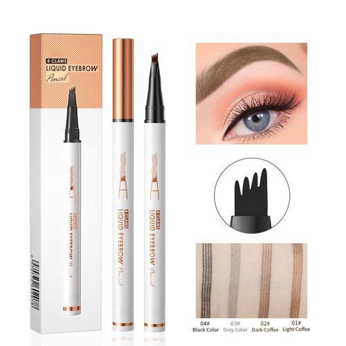 Yulinlon Q707 4 Tipped Precise Brow Pen – Long-Lasting Waterproof Eyebrow Pencil for Natural, Defined Brows – Easy to Use, Suitable for All Skill Levels (1#Light Coffee)