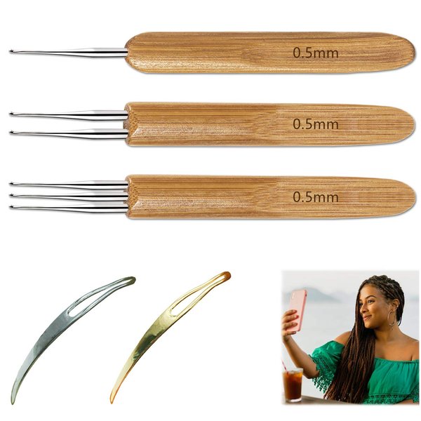 5 Pcs Dreadlocks Tool Set Includes 3 Pcs Dreadlocks Crochet 1 Hook 2 Hooks 3 Hooks Hair Weaving Needle Crochet, 2 Pcs Crochet Hair Tools Interlocking Dreadlock Needle Accessories for Braid Craft