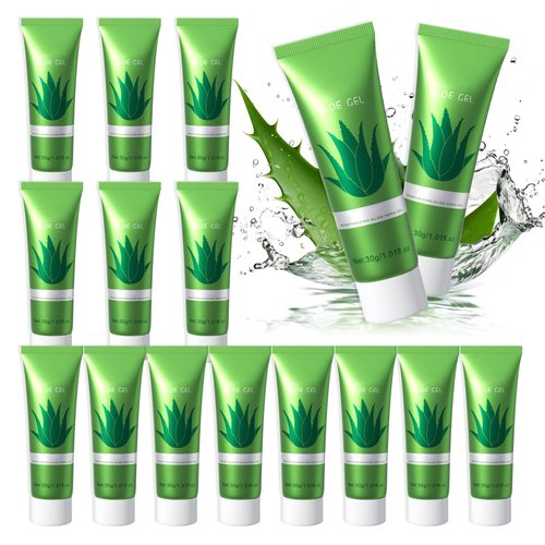 XMXueMei 16PCS Travel Size Aloe Vera Gel,Organic Aloe Vera Gel for Face & Body,Hydrating After Sun Care Lotion,Moisturizing After Sun Care Lotion Set for All Skin Type, 1.05 Oz