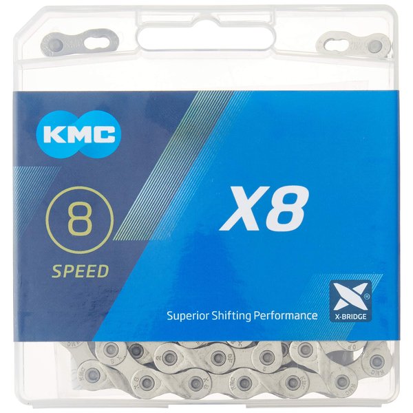 KMC X8 8-Speed Silver X-Series Bicycle Chain Compatible with Shimano, SRAM, Campagnolo and All Major Systems