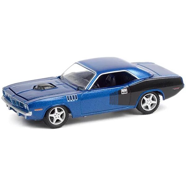 1970 Plymouth Barracuda Custom Hardtop Blue Metallic and Black with Modern HEMI Lettering (Lot #720) Barrett Jackson Scottsdale Edition Series 7 1/64 Diecast Model Car by Greenlight 37230C