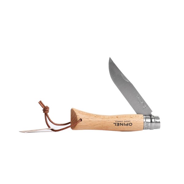 Opinel No. 7 Trekking Knife - Stainless Steel Everyday Carry Folding Pocket Knife with Leather Strap