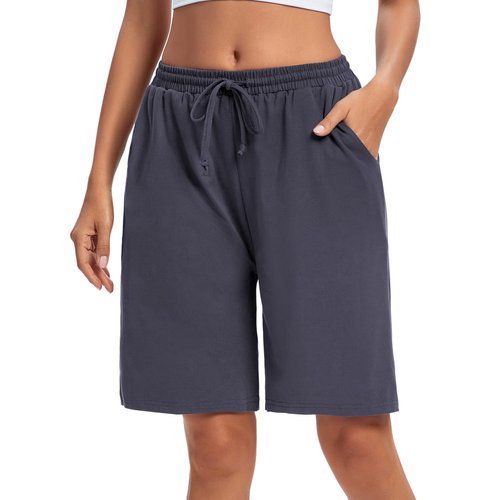ASIMOON Bermuda Shorts for Women Knee Length Workout Pajama Shorts Casual Jersey Sweat Shorts Active Fitness Yoga Shorts