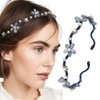 Firuilo Blue Thin Flower Headbands Pearl Crystal Hair Bands Wave Beaded Hair hoop Bridal Wedding Party Hair Accessories for Women and Girls (Blue)