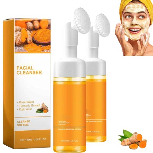IYUWE Turmeric Face Wash,Turmeric Facial Cleanser,Foaming Facial Cleanser,Deep cleansing of facial skin,Turmeric Foaming Cleanser for All Skin (2Pack)