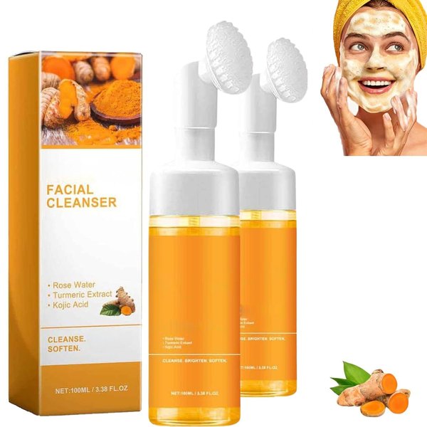 IYUWE Turmeric Face Wash,Turmeric Facial Cleanser,Foaming Facial Cleanser,Deep cleansing of facial skin,Turmeric Foaming Cleanser for All Skin (2Pack)