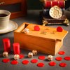 Realspring Penny Game Pennies Dice Games Family Fun Board Game Wooden Penny Game Box 6 Wooden Dice 60 Red Plastic Coins for 2-6 Players to Interact with Family and Friends