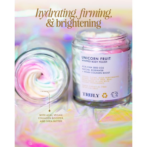 Truly Beauty Unicorn Whipped Body Polish with Chia, Acai and Rose - Whipped Body Butter with Shea for Women, Body Butter Cream for Softer, Smoother and Glowing Skin - 2 Fl. Oz