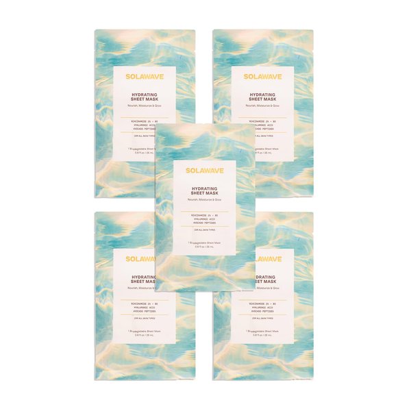 SolaWave Hydrating Sheet Mask, Anti Aging Face Mask with Niacinamide, Hydrating Face Mask with Hyaluronic Acid, Moisturizing Face Masks (5 Pack)