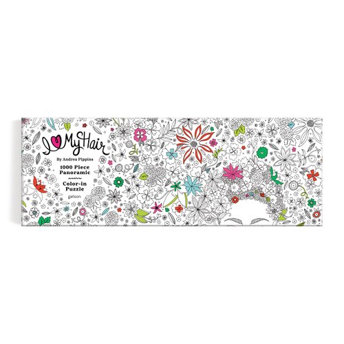 Andrea Pippins Flowers in Your Hair Color-in 1000 Piece Panoramic Puzzle from Galison - Once Complete Color in The 39" x 14" Landscape Puzzle, Thick & Sturdy Pieces, Challenging Activity for Adults