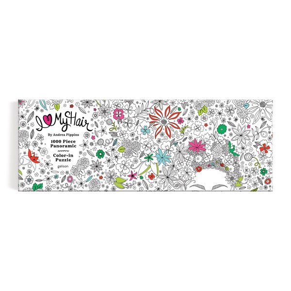 Andrea Pippins Flowers in Your Hair Color-in 1000 Piece Panoramic Puzzle from Galison - Once Complete Color in The 39" x 14" Landscape Puzzle, Thick & Sturdy Pieces, Challenging Activity for Adults