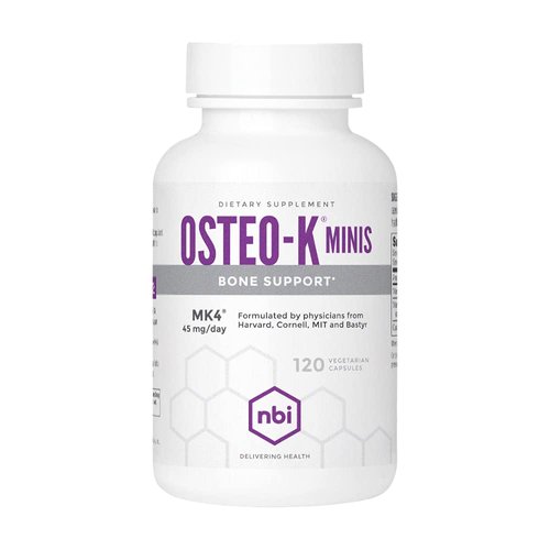 NBI Osteo-K Bone Support - Mini | Vitamin D & K Complex with Calcium Citrate Supplement | 45mg Vitamin K2 (MK4) for Strong Bone Health & Function | 120ct Veggie Capsules