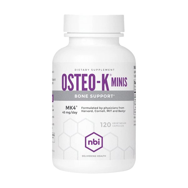 NBI Osteo-K Bone Support - Mini | Vitamin D & K Complex with Calcium Citrate Supplement | 45mg Vitamin K2 (MK4) for Strong Bone Health & Function | 120ct Veggie Capsules