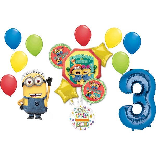Anagram Despicable Me Minions 3rd Birthday Party Balloon Bouquet Decorations, BQ_4269