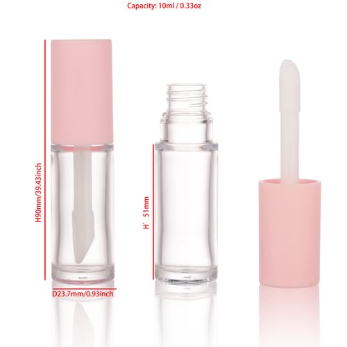 COSIDEA 15PCS Empty PETG big doe foot Wand Lip Gloss Tubes 10ml 0.33 OZ Pink lipgloss Tube with Thick brush Applicator for Castor oil tint DIY concealer tube packing