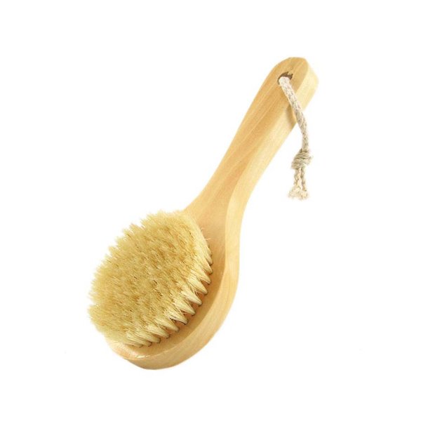 Short Handle Body Brush, Natural Bristles Wooden Bath Brush Shoulder Back Exfoliating Dry Brushing Skin Care