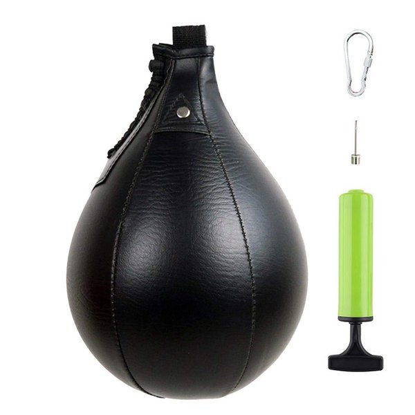 MXiiXM Speed Bag, Leather Hanging Punching Ball with Pump and Metal Hook for Boxing MMA Muay Thai Fitness Fighting Sport Training Suit for Kids Men Women (Black)