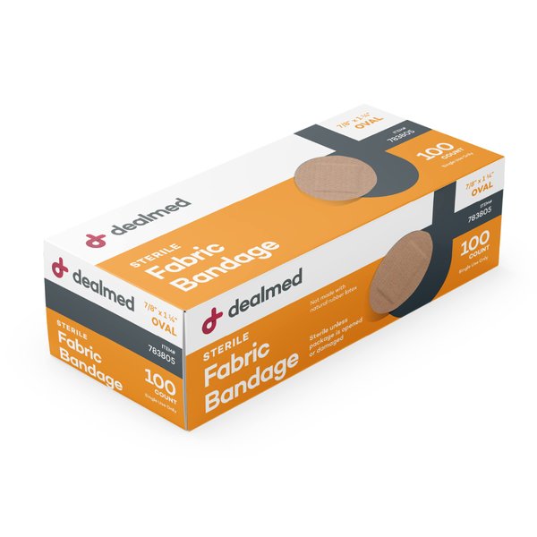 Dealmed Fabric Oval Flexible Adhesive Bandages – 100 Count (1 Pack) Bandages with Non-Stick Pad, Latex Free, Wound Care for First Aid Kit, 7/8" x 1 1/4"