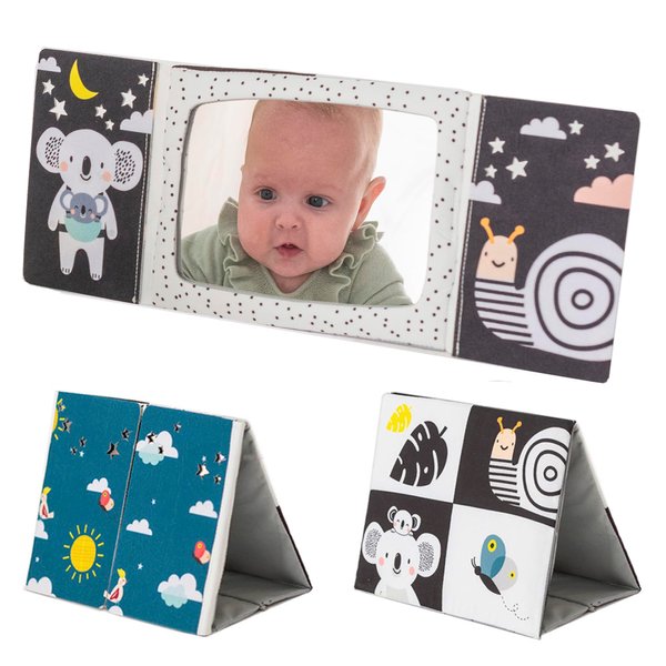 Taf Toys Tummy Time Floor Mirror Book Toys for Babies High Contrast Activity Montessori Newborn Toys, Black and White Baby Toys 0 3 6 12 Sensory Infant Toys 0-3 Months Newborn Essential for Tummy Time