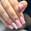 Ombre Pink White Press on Nails Medium Long Square BAOYAALIN, Fake Nails with Heart Design Gel Glue on Nails for Women Girls Full Cover Acrylic Artificial False Stick on Nail for Wedding 24Pcs