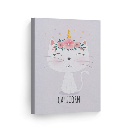 Smile Art Design Cute Caticorn Unicorn Wall Decor Unicorn Gift Purple Background Canvas Print Kids Room Decor Wall Art Baby Room Decor Nursery Decor Ready to Hang Made in The USA- 36x24